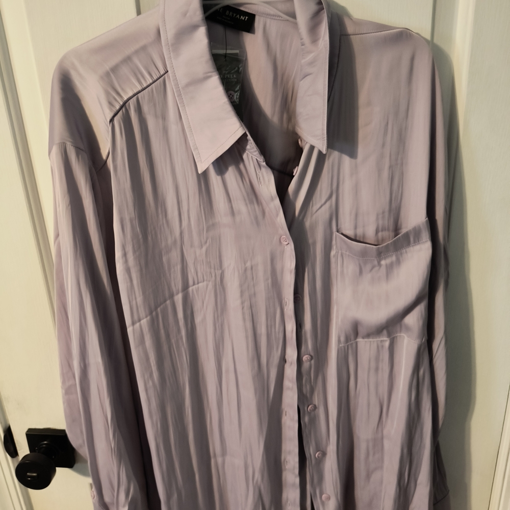 NWT lane Bryant Lilac Satin Button Down Shirt
